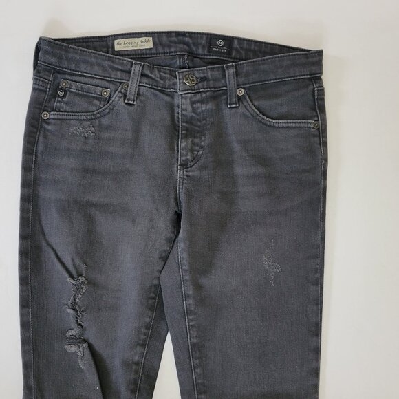 AG Legging Skinny Ankle Jean in Faded Black Dark Gray Destroyed - Picture 3 of 9